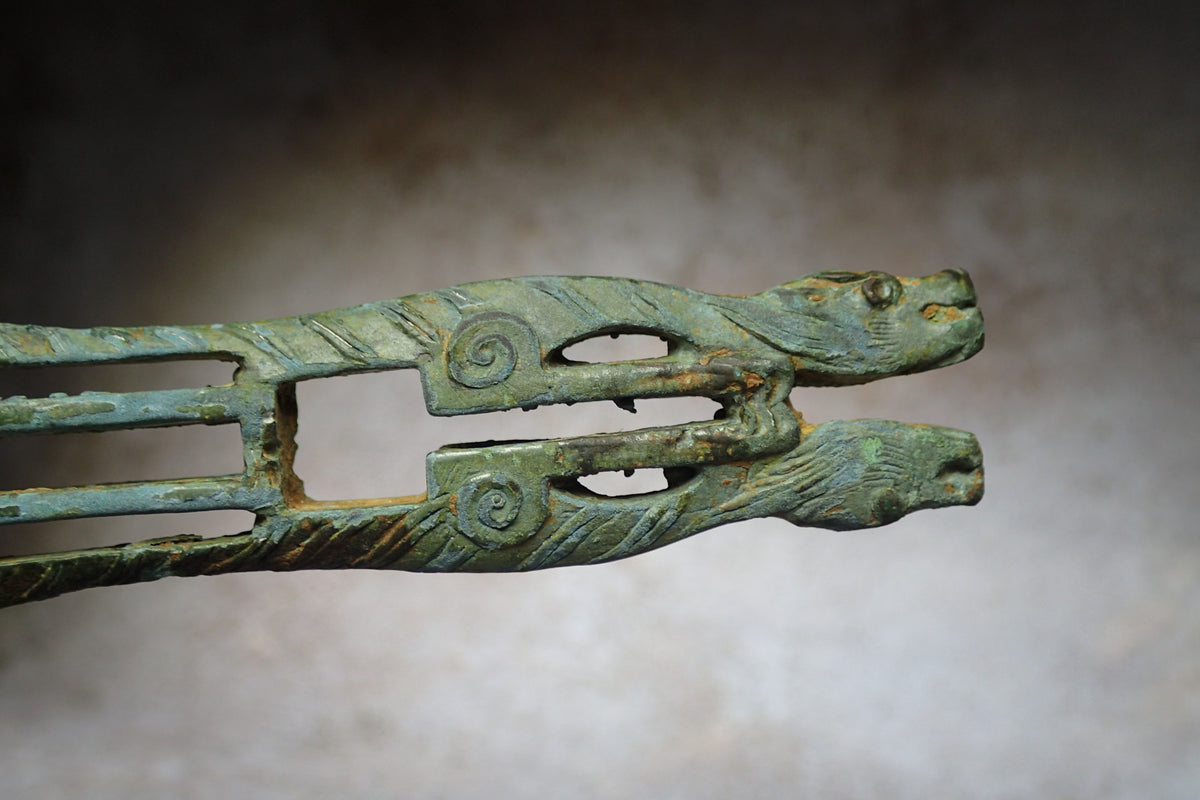 戰國雙夔龍柄 青銅矛首 Warring States Double Kui Spearhead